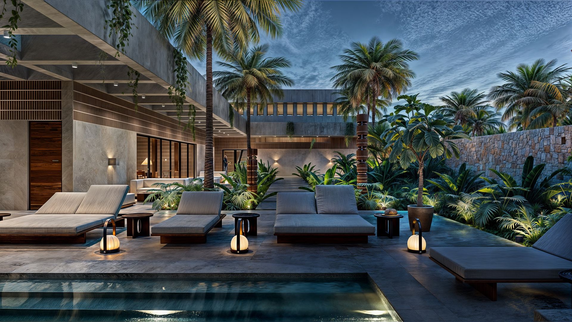 Casa Club, Pool bei Nacht